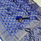 DEIANA'S Beautiful Designer Golden zari Soft Lichi Silk Saree - Blue - Swadesiicart