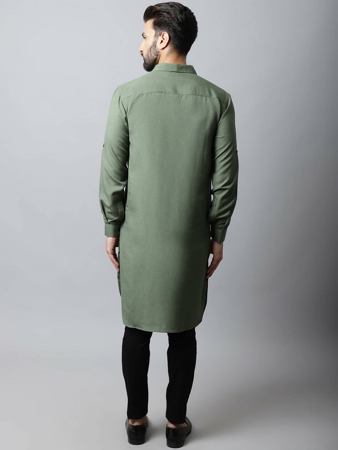 Even Apparels Green Color Linen Solid Men's Kurta With Shirt Collar (LN944) | Swadesiicart