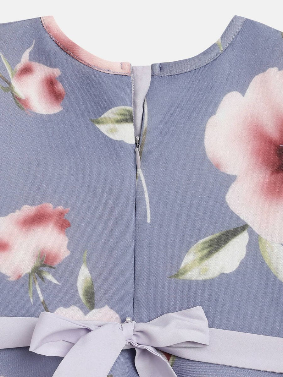 Ahalyaa Light Blue Digital Print Floral Kids Dress For Girls | Swadesiicart
