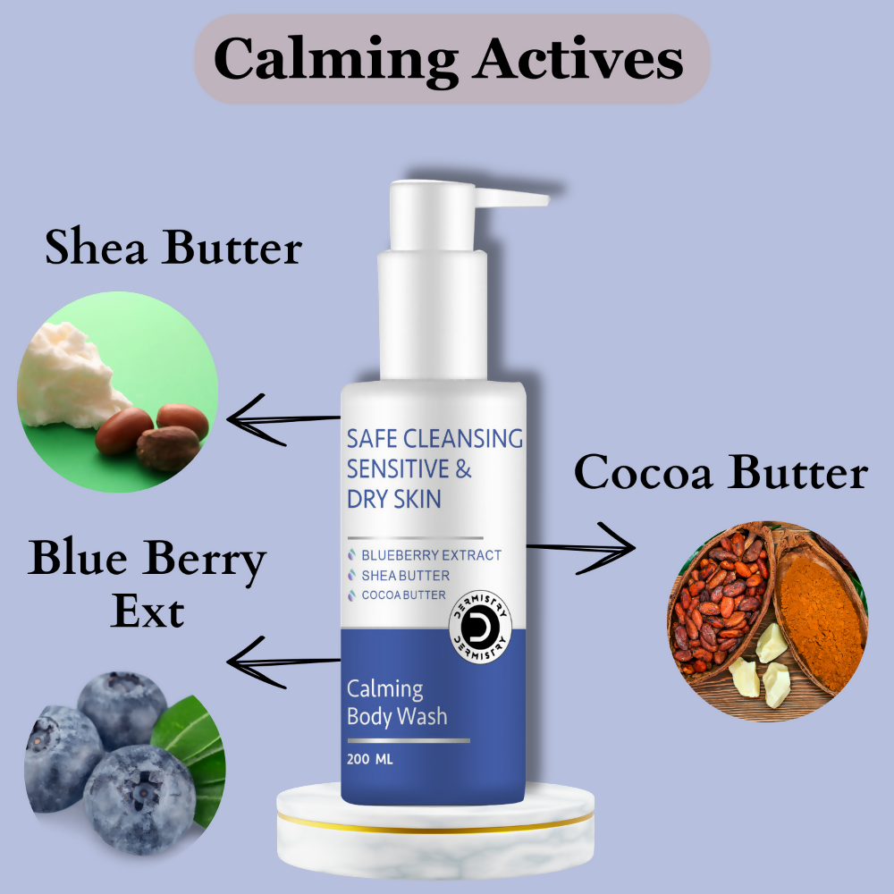 Dermistry Sensitive & Dry Skin Care Calming Soothing Body Wash Safe Soap Free Cleanser Blue Berry - Swadesiicart