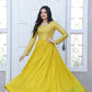 Jyoti Fashion Women's Yellow Sequence Zari Embroidered Faux Blooming Anarkali Dress | Swadesiicart