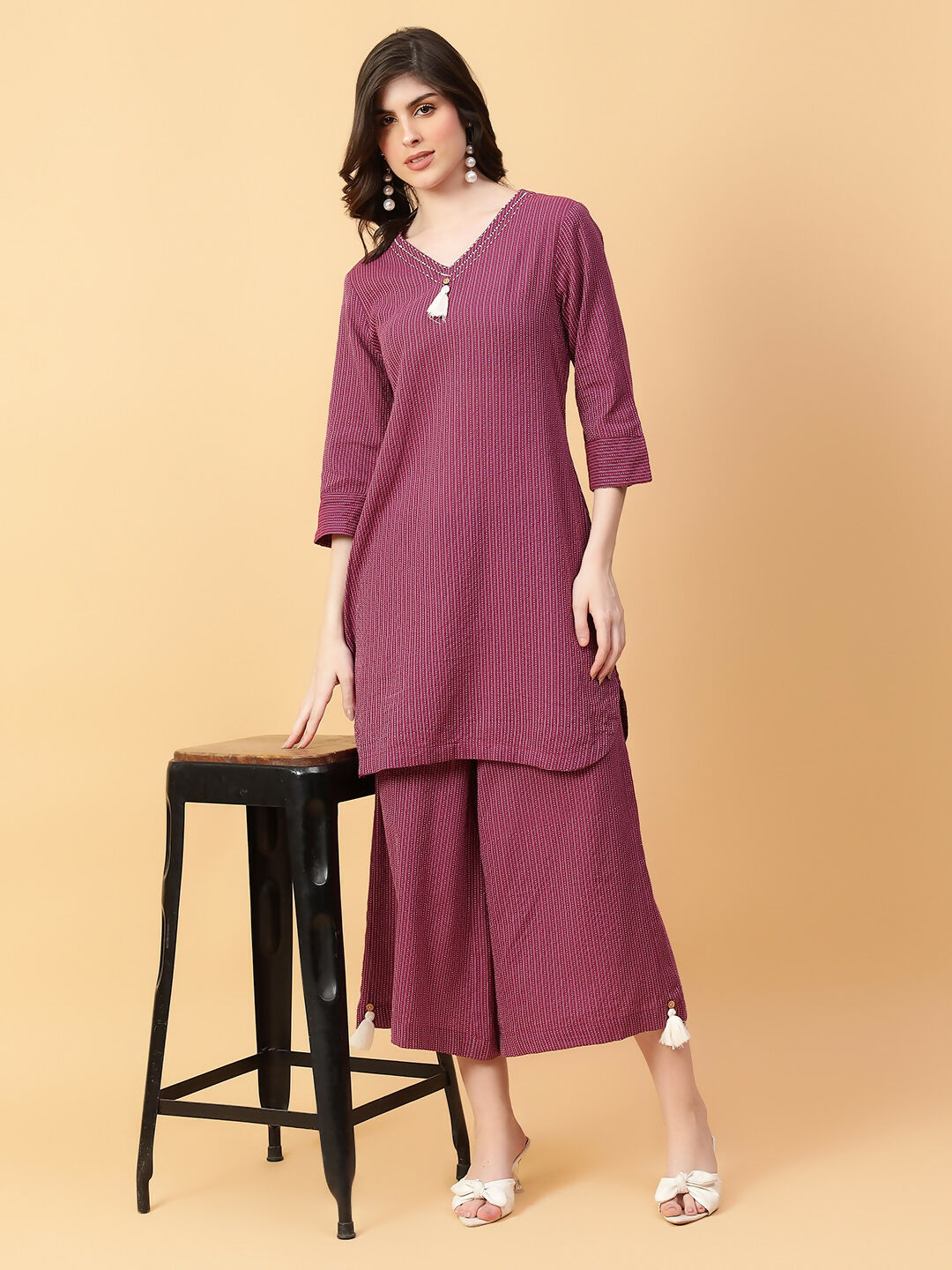 Joban Fashion Purple Cotton Khatha & Hand Work Co-ord Set - Swadesiicart