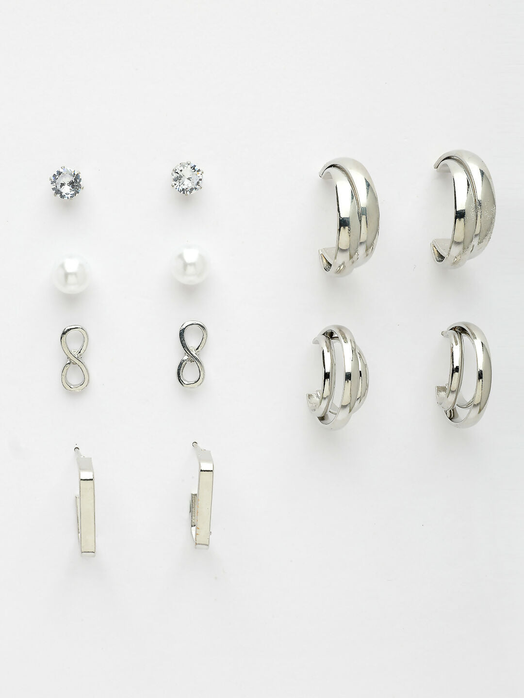 NVR Women's Set of 6 Silver-Plated Contemporary Half Hoop Earrings | Swadesiicart