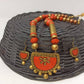 Terracotta Medium Necklace Set With Earrings-Orange And Gold