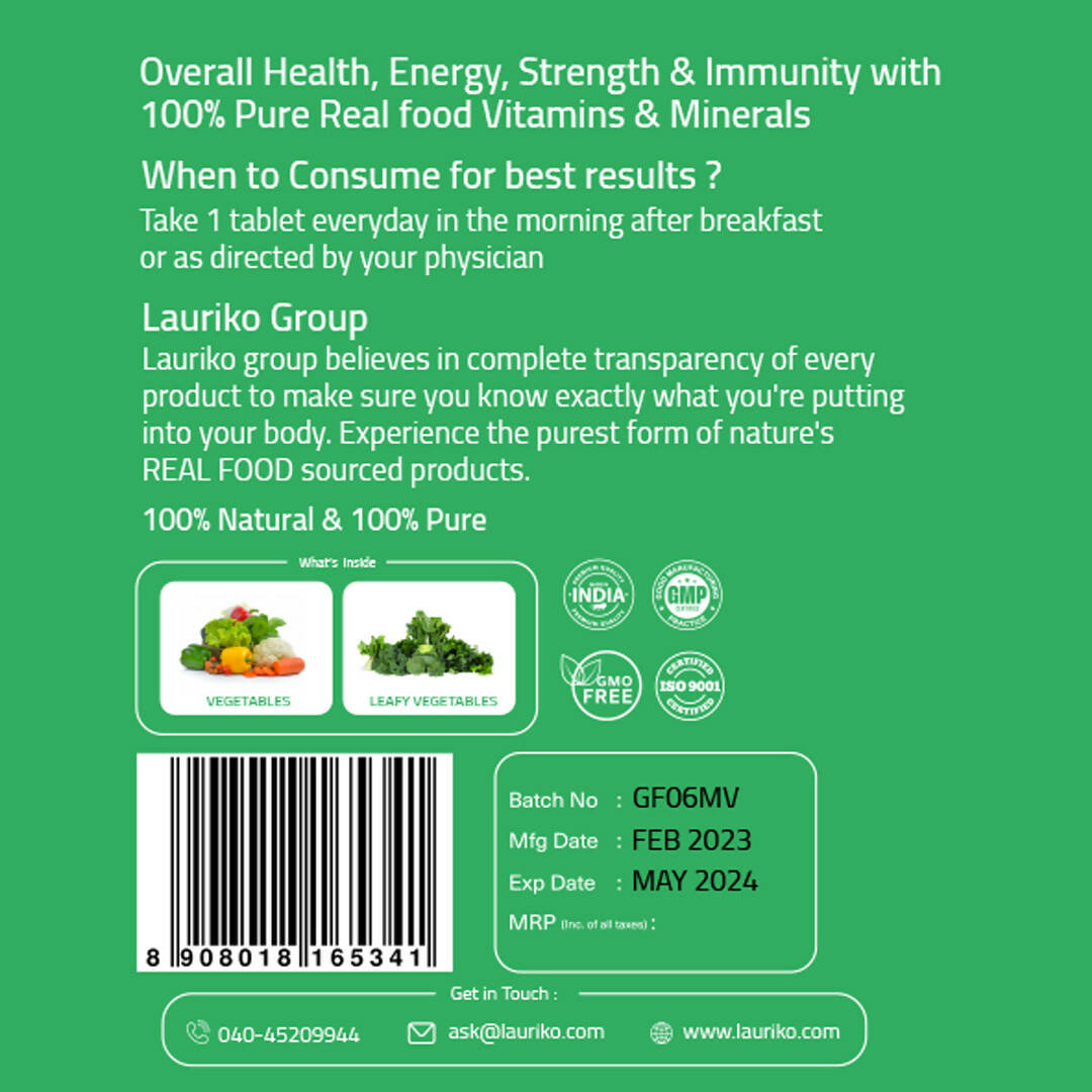 Laurik Multivitamin Tablets For Men | Vitamin A, C, D ,E With B Vitamins, Iron, Zinc & Calcium Supplements For Overall Health | Swadesiicart