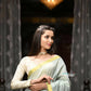 Very Much Indian VMI Exclusive Designer! Handloom Cotton Silk Saree With Sleek Golden Border - Sage Grey | Swadesiicart