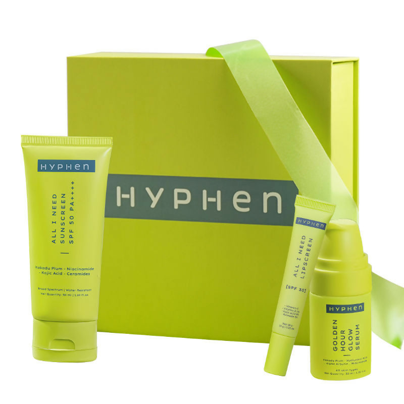 Hyphen By Kriti Sanon Daily Glow Essentials Gift Kit with Complete Skin Care Routine, with Face Serum, Moisturizing Sunscreen SPF & Lip Balm | Swadesiicart