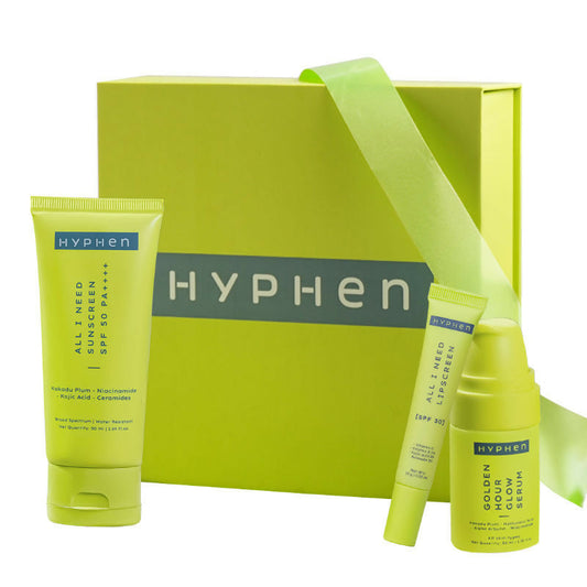 Hyphen By Kriti Sanon Daily Glow Essentials Gift Kit with Complete Skin Care Routine, with Face Serum, Moisturizing Sunscreen SPF & Lip Balm | Swadesiicart