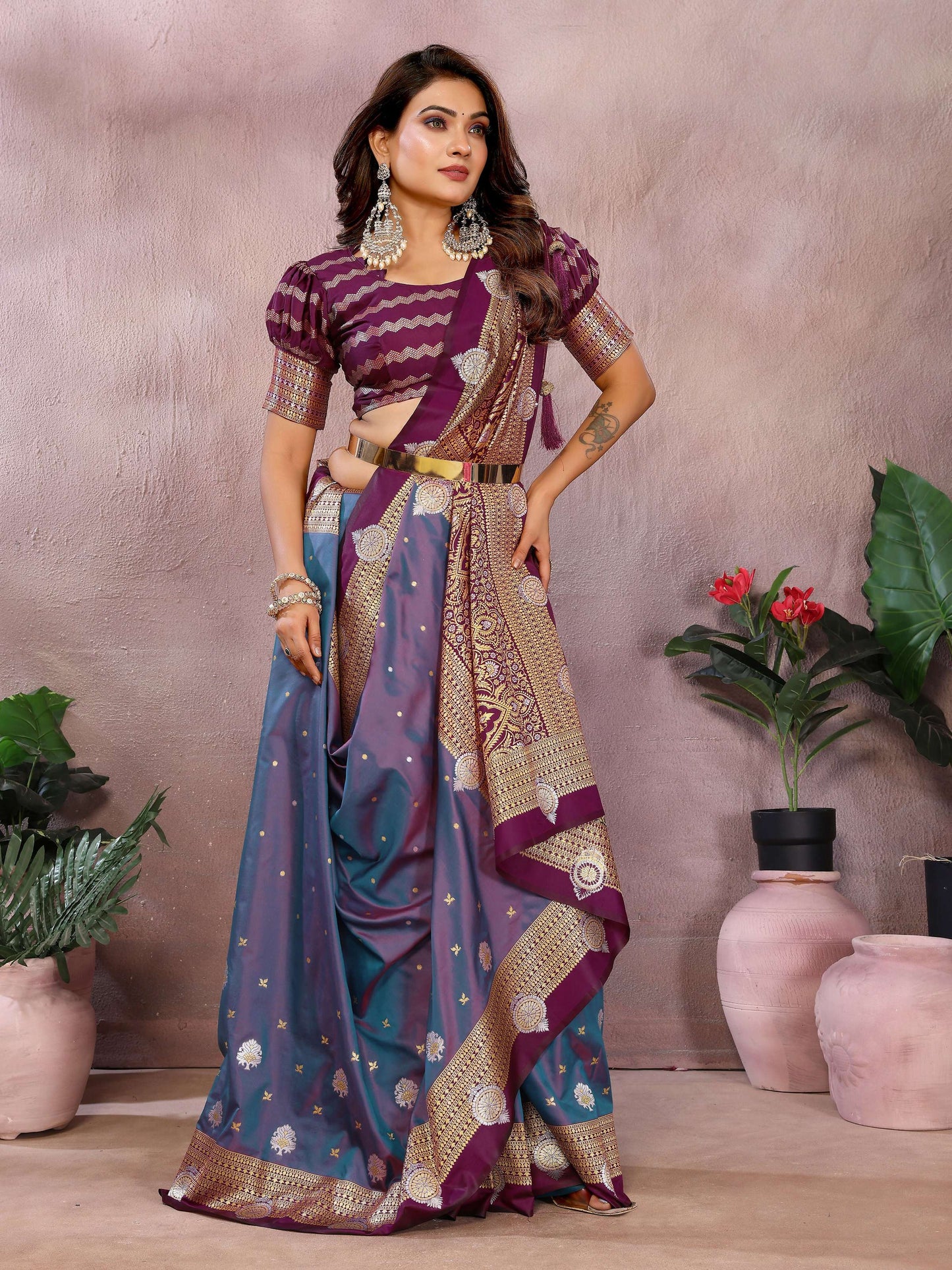 Aastha Fashion Purple Silk Sarees Weaving Saree