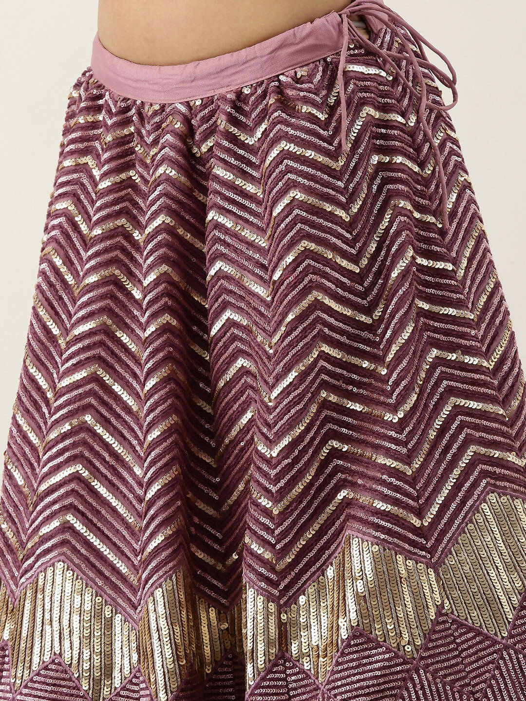 House of Panchhi Lavender - Net Embroidered Lehenga with Zig-Zag Pattern | Swadesiicart