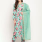 Ahalyaa Women Green Floral Printed Regular Kurta Churidar Set & With Dupatta | Swadesiicart