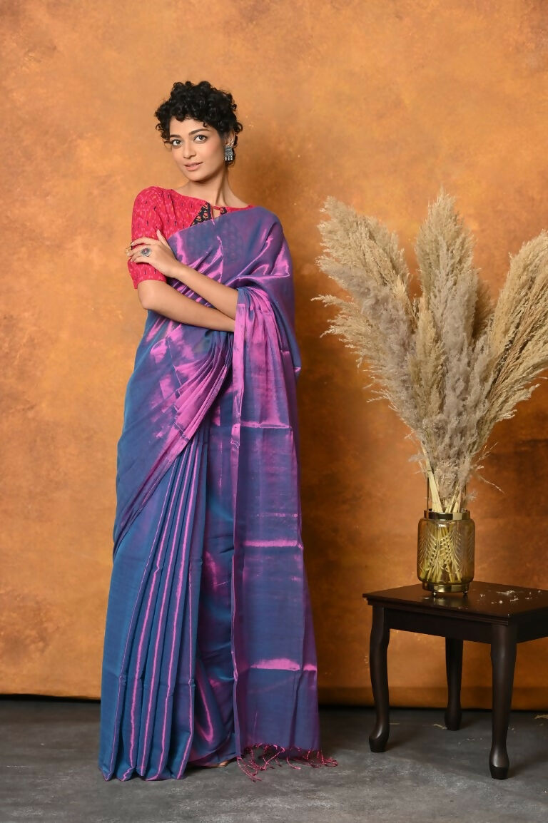 Very Much Indian Fusion Cotton Tissue Shimmer Saree - Dual Tone Purple | Swadesiicart