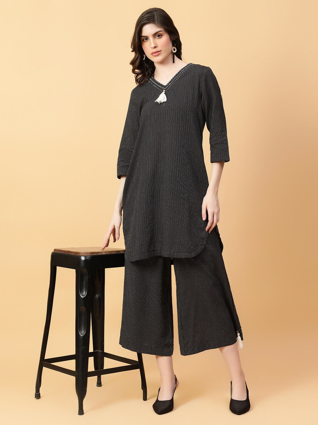 Joban Fashion Black Cotton Khatha & Hand Work Co-ord Set - Swadesiicart