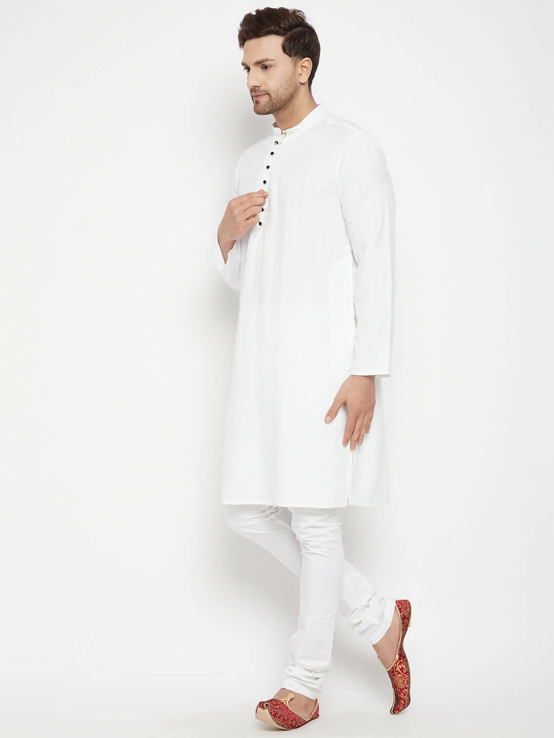Even Apparels White Viscose Long Men's Kurta With Band Collar | Swadesiicart