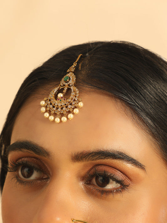 Nuyug 18K Gold Plated Ethereal Pearl Drops Maang Tikka | Swadesiicart