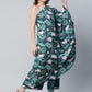 Ahalyaa Women Green Crepe Floral Printed Kurta with Palazzo Set | Swadesiicart