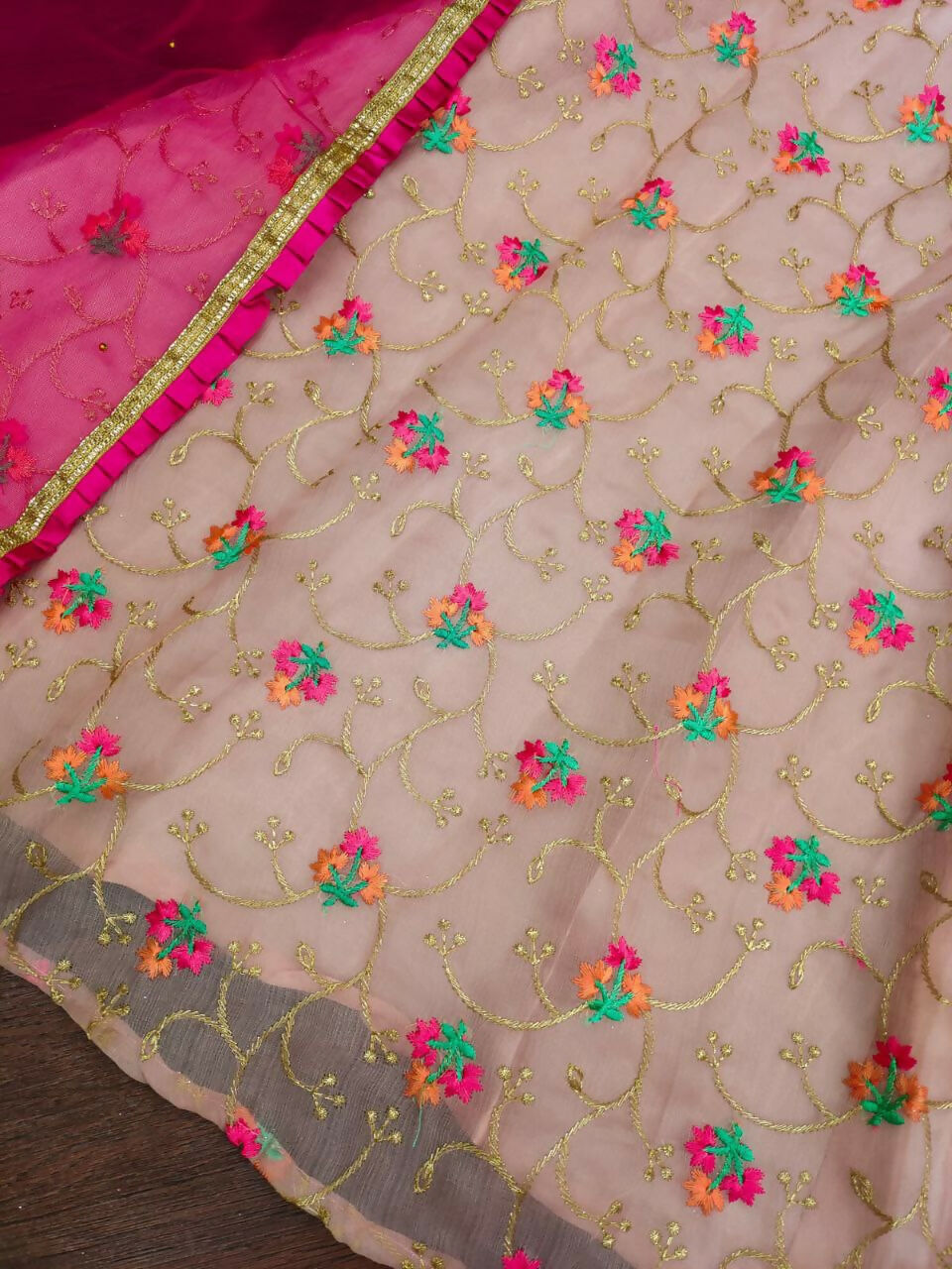 Jyoti Fashion Beautiful Peach Organza Silk Embroidered Kids Lehenga Choli Set | Swadesiicart