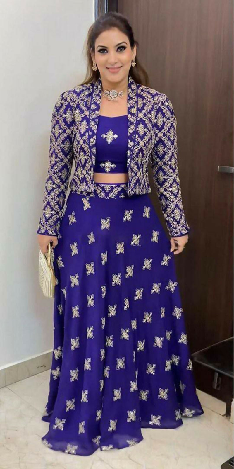 Jyoti Fashion Women's Royal Blue Faux Georgette Sequins with Thread Embroidered Designer Lehenga Choli with Jacket Set | Swadesiicart