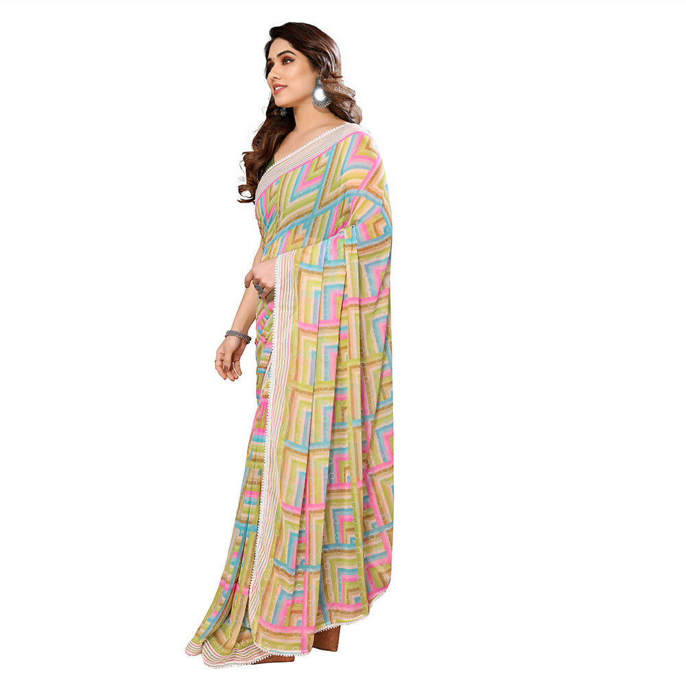 Women's Partywear Designer Green Georgette Fancy Saree - Satrangi | Swadesiicart