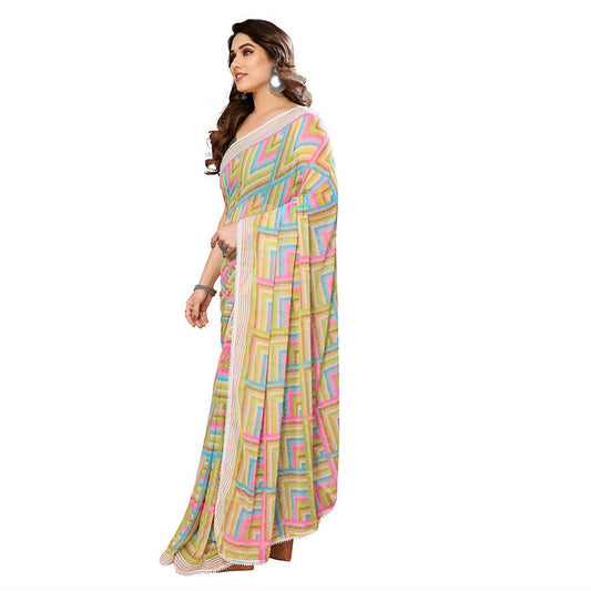 Women's Partywear Designer Green Georgette Fancy Saree - Satrangi | Swadesiicart