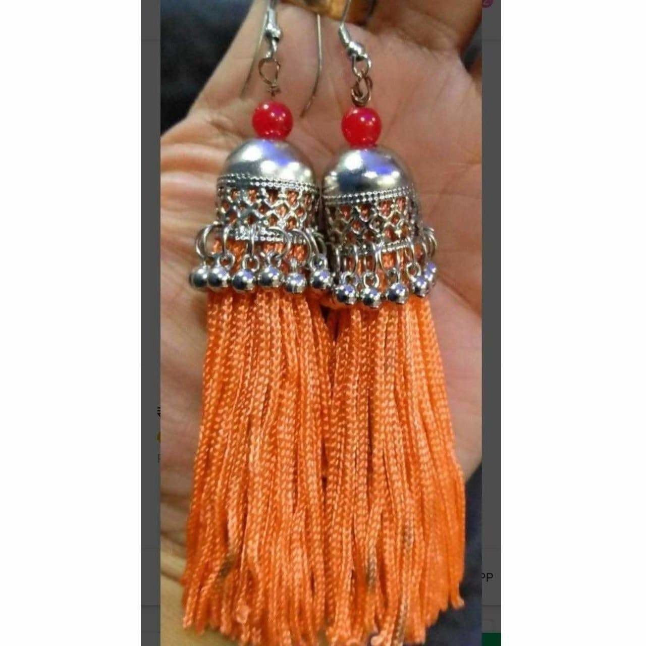 MS Fashion India Latest Fashion Orange Hanging Threads In Jhumka Earrings | Swadesiicart