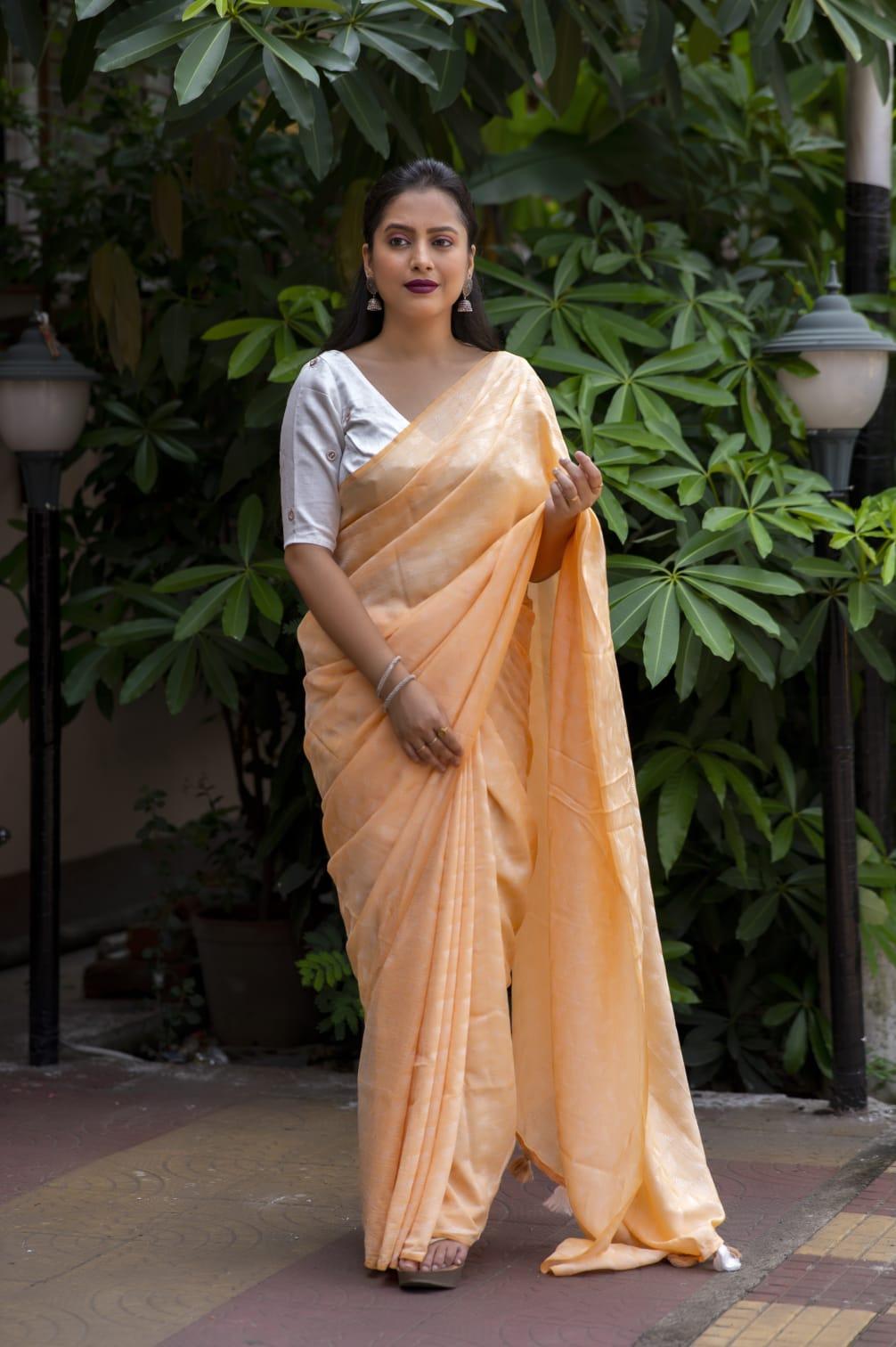 Yellow Poly Georgette Woven Design Saree with Unstitched Blouse - Hiral Fashion | Swadesiicart