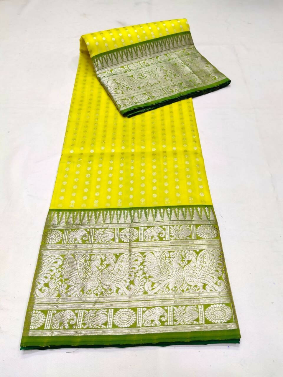DEIANA'S Beautiful Designer Golden zari Soft Lichi Silk Saree - Yellow - Swadesiicart