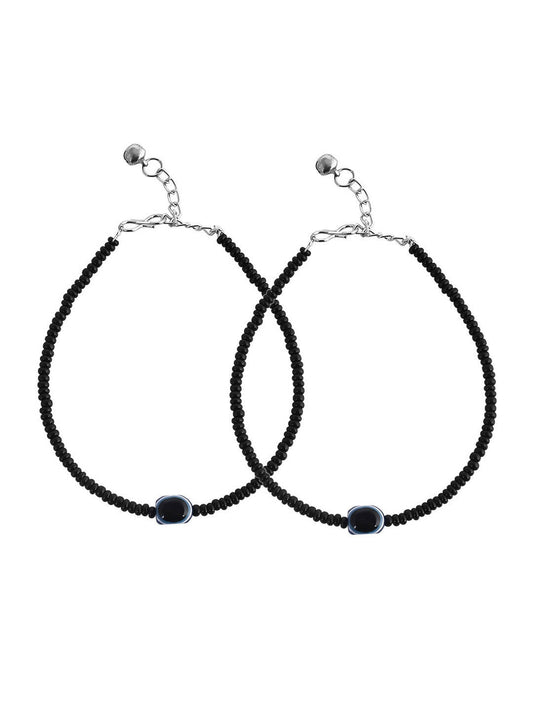 VOJ Women Black Color stainless steel Anklet - Swadesiicart