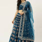 House of Panchhi Teal Net Semi stitched Mirror and Coding Work Lehenga Choli | Swadesiicart