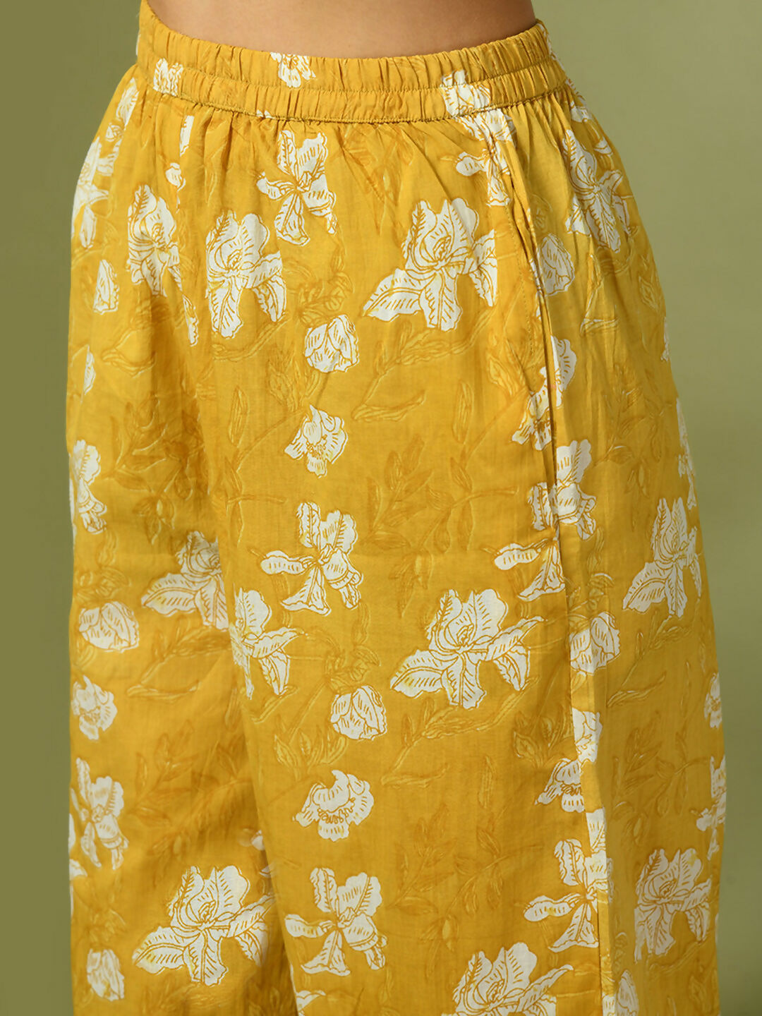 Myshka Women's Yellow Printed Cotton Round Neck Party Tunic With Trousers Co-ord set - Swadesiicart