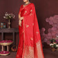 Joban Fashion Red Floral Banarasi Silk Sarees | Swadesiicart