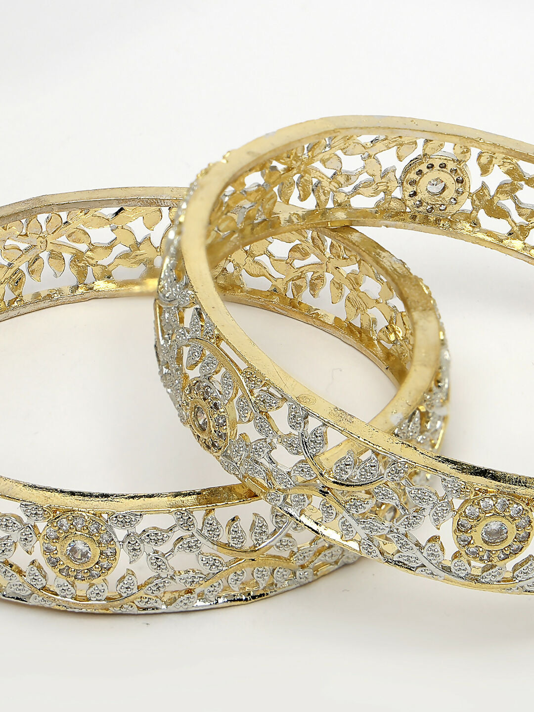 NVR Women's Set of 2 Gold-Polished American Diamond Emblished Handcrafted Bangles - Swadesiicart