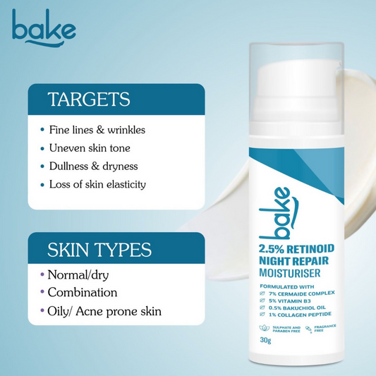 Bake 2.5% Retinoid Night Cream Bakuchiol Oil | Swadesiicart