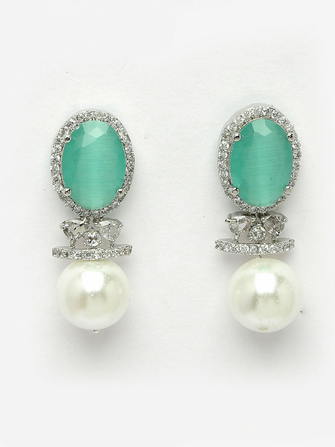 NVR Women's Silver-Plated Green American Diamond Studded Handcrafted Jewellery Set - Swadesiicart