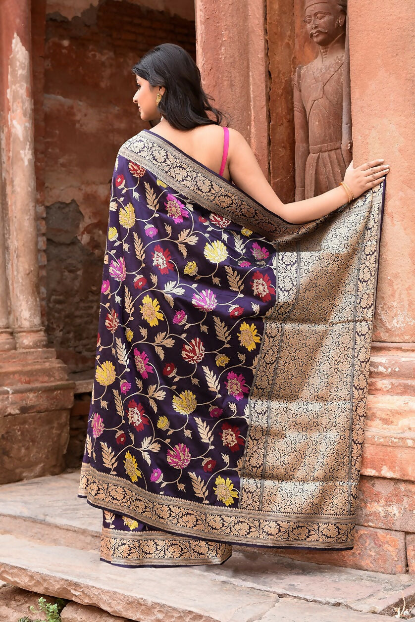 Joban Fashion Plum Purple Pure Katan Pure Handloom Banarasi Silk Saree | Swadesiicart