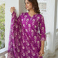 The52 Wine Women's Beautiful Cotton Blend Fabric Printed Work Straight Kurta, Pant and Dupatta Set - Swadesiicart