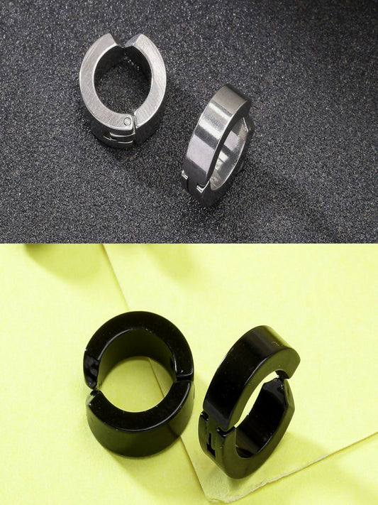 NVR Men's Set of 2 Multicolor Rhodium-Plated Stainless Steel Hoop Earrings - NR Retail-NVR