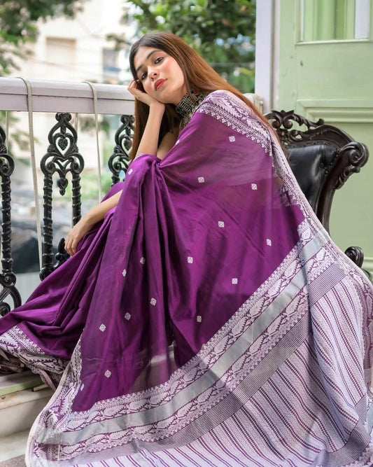Exclusive Collection Purple Most Trending Beautiful Pure Cotton Handloom Saree - Swadesiicart
