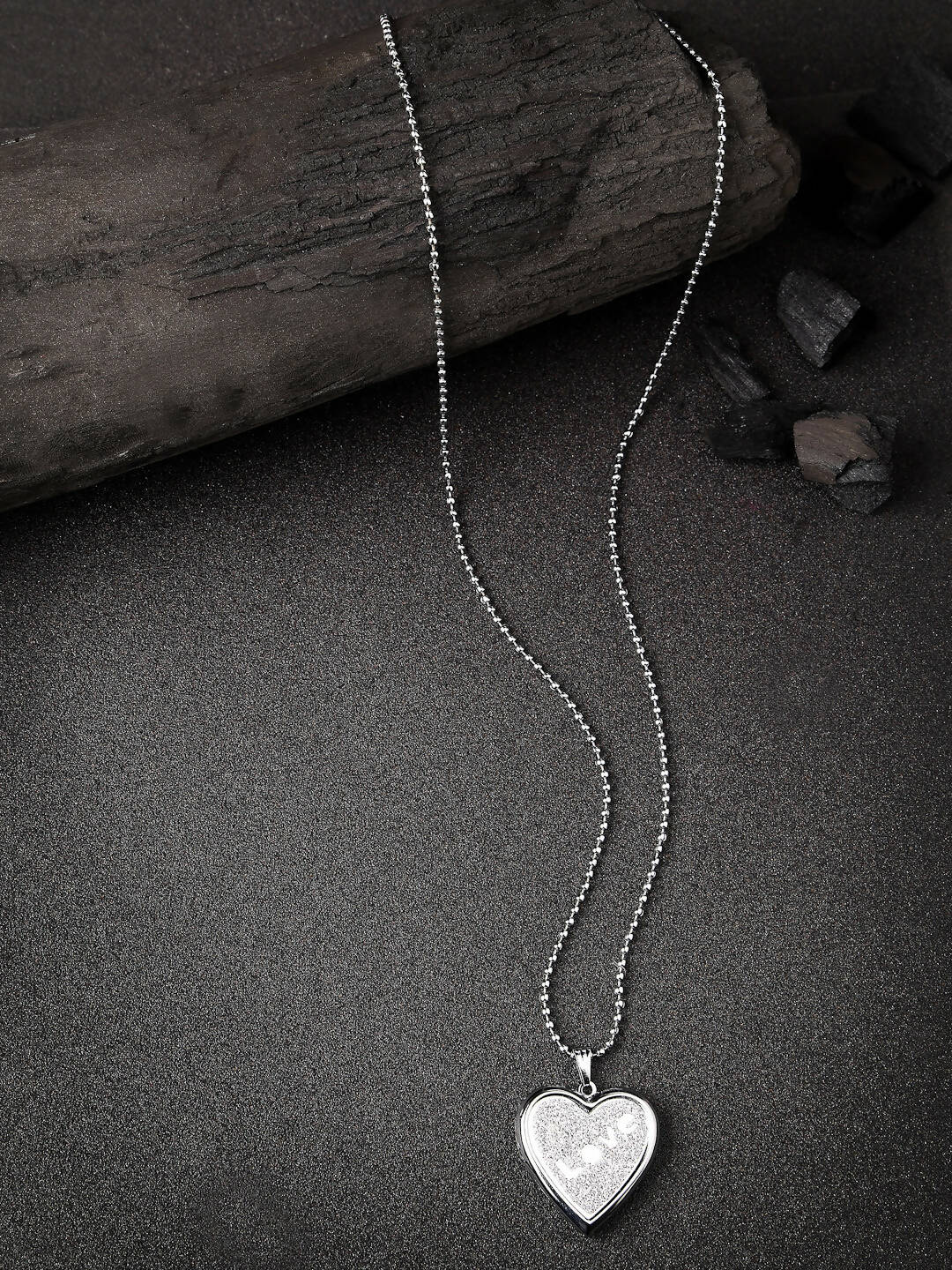 NVR Men Silver Plated Heart Shaped Pendent With Picture Frame And Chain | Swadesiicart