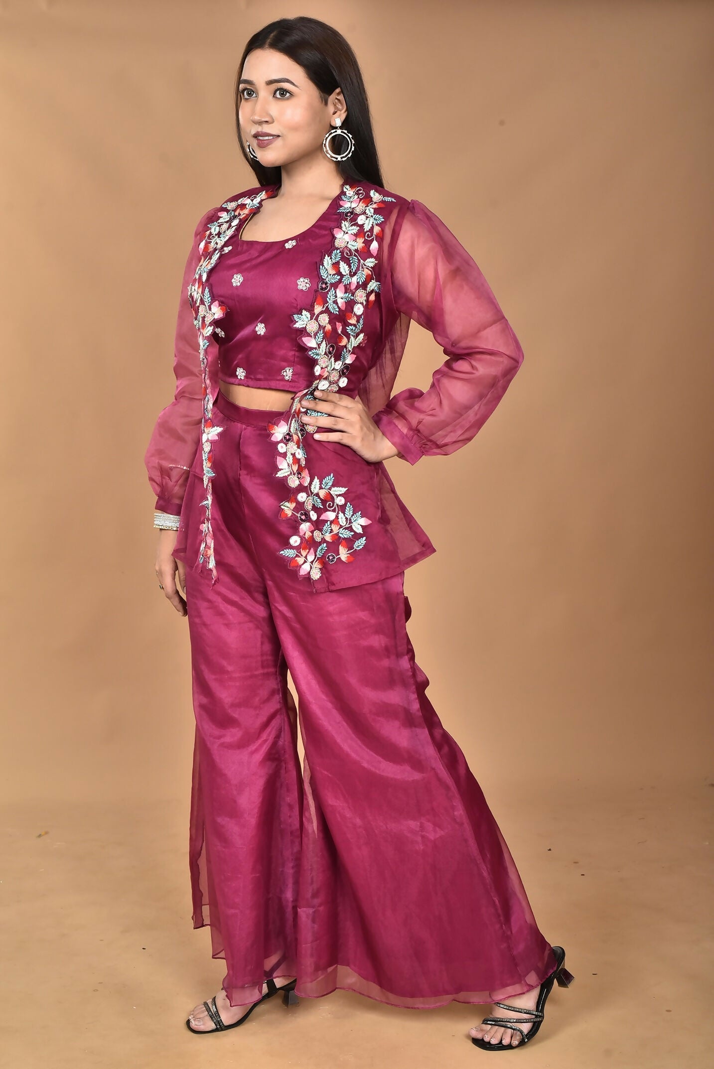 Morchari Women Hand Embroidery Crop Top-Magenta - Swadesiicart