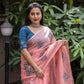 Brick Pure Linen Ethnic Motifs Saree with Unstitched Blouse - Hiral Fashion | Swadesiicart