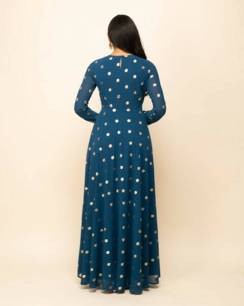 FIORRA Women's Teal Blue Georgette Anarkali Kurta With Dupatta - Swadesiicart