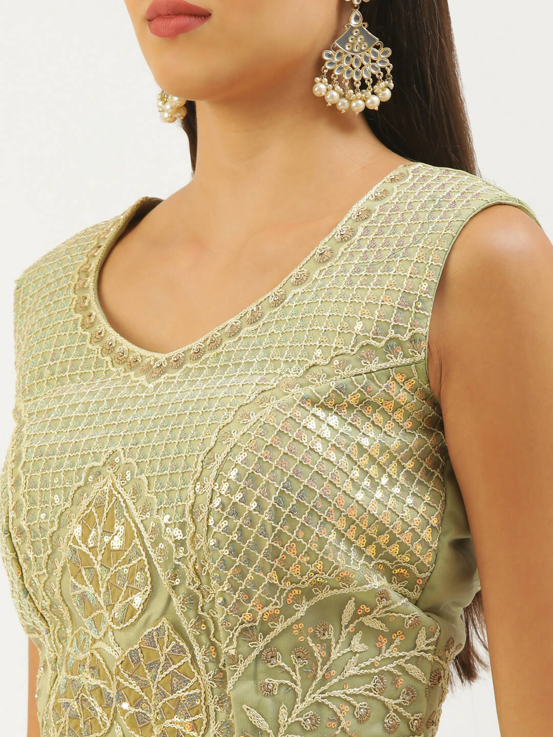 House of Panchhi Pista Net Sequinse Work Lehenga & Blouse, Dupatta | Swadesiicart