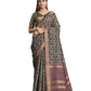 Brown Tusser Silk Geometric Printed Saree With Unstitched Blouse - Mohmanthan Aahana