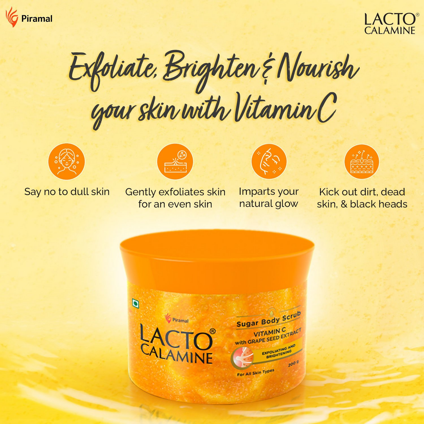 Piramal Lacto Calamine Vitamin C Sugar Body Scrub - Swadesiicart