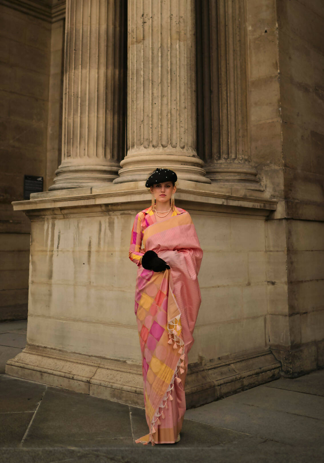 Dahlia Pinksoft Handloom Sik Zari & Thread Work, Contrast Pallu Saree - Rajtex Kube Silk - Swadesiicart