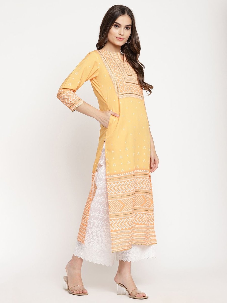 Ahalyaa Women Yellow Crepe Digital Print Kurti | Swadesiicart