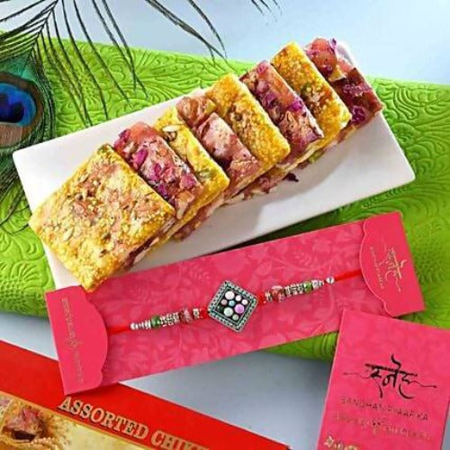 Designer Beads Rakhi & Assorted Chikki Combo | Swadesiicart