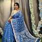 Exclusive Collection Beautiful Peacock Blue Jaal Jamdani Saree - Swadesiicart