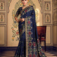 Monjolika Fashion Navy Blue Silk Blend Banarasi Zari Work Classic Saree | Swadesiicart